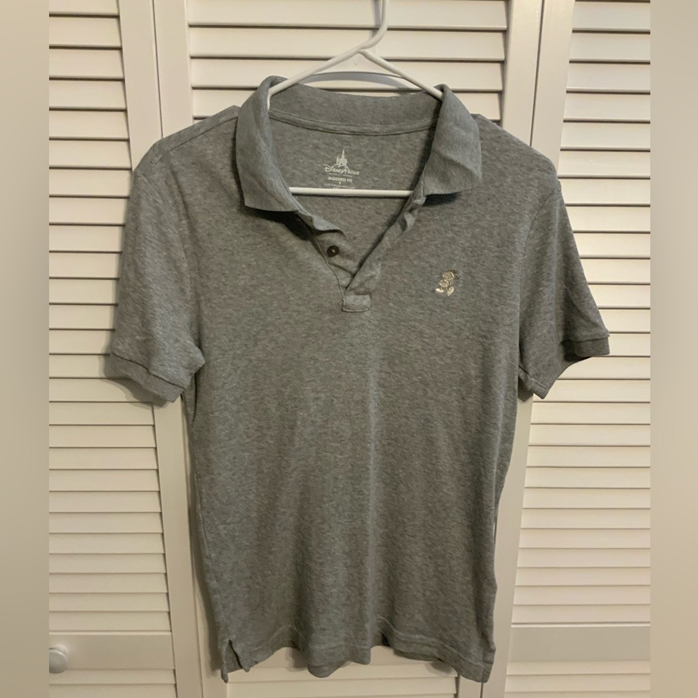 Disney Parks Mickey Mouse Modern Fit Short Sleeve Polo Size Small Gray